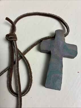 Handmade Cross Pendant Necklace in Muted Green and Brown